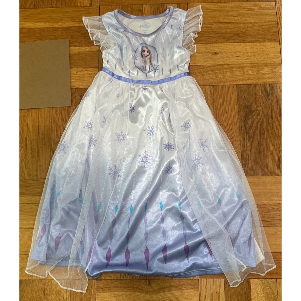 Disney Frozen Elsa Girls 4T White Purple Princess Nightgown Tulle Sleep Dress